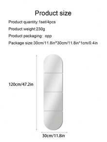 4 Peças Adesivos de Espelho de Parede Autoadesivos, Espelho Longo Acrílico Macio e Flexível para Quarto, Adequado para Decorar Lojas e Shoppings