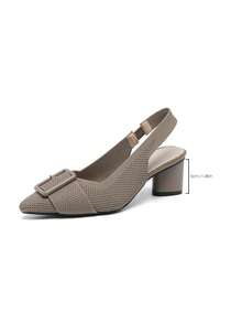 1 Pair Of Women's High-Heeled Sandals With Buckle Decoration, Pointed Toe, Light Opening, Solid Color Thick Heel, Casual Large Size, Breathable Fabric High Heels - 深杏 - 查看 8