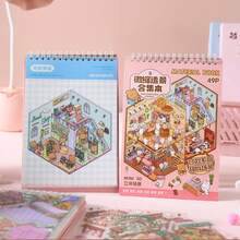 49Sheets/Book Sticker Book, Sunshine Town Landscape Miniature Scene Collection, Scrapbook Supplies Notebook Accessories, Decorative Notebook Photo Frame Phone Case Water Cup Garbage Magazine Stationery Box Personalized Sticker Book