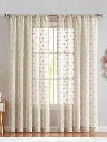 1pc French Luxury White Embroidered 3D Fluffy Ball Sheer Curtain, Versatile Japanese Style Window Curtain Suitable For Children's Room, Living Room, Bedroom, Kitchen Decor