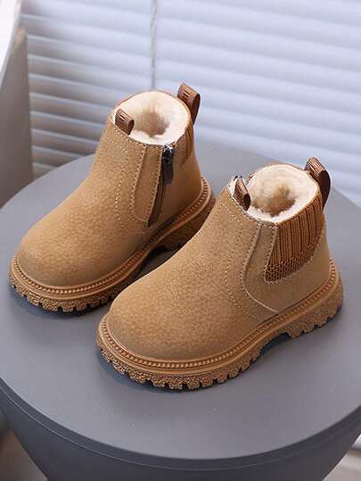 1 par de botas de invierno para niñas con suela suave, de moda y versátiles, para uso en exteriores, antideslizantes y cálidas