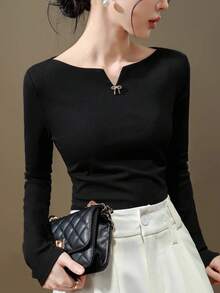 1pc Women's Off-Shoulder Long Sleeve T-Shirt, Fashionable And Stylish, High-End Vibe, Autumn/Winter 2025 New Arrival