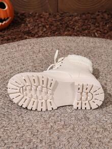 女士新款个性化街头时尚厚底舒适百搭休闲蓬松厚实保暖弹力切尔西靴 - 白色 - 查看 7