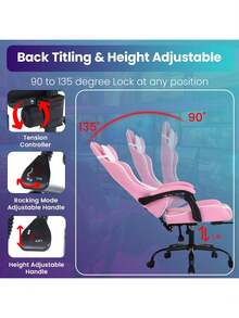 Ergonomic Racing Style Gaming Chair | Computer Desk Chair With Adjustable Lumbar Support | Breathable, Reclinable Design For Long Gaming/Work Hours - 粉色 - 查看 5