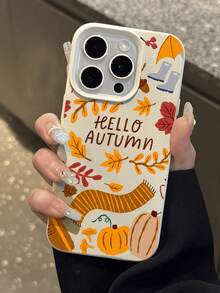 1 Stück Herbst Mode minimalistisches Blatt & Eichel, Kürbis Muster wasserdichte rutschfeste weiche strukturierte Handyhülle kompatibel mit Apple, Smartphones - Verschiedenfarbig - Übersicht 5