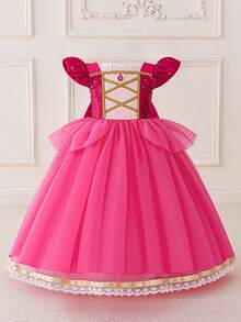 Young Girls Purple Sequin Cap Sleeve Mesh Princess Dress, Suitable For Parties - Hot Pink - View 15