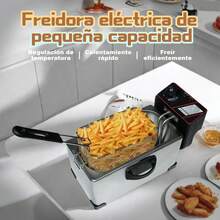 Freidora eléctrica de cesta de herramientas de acero inoxidable, pollo frito y patatas fritas mano derecha pequeño asistente, 3L capacidad puede ajustar la temperatura - Plateado - Ver 3