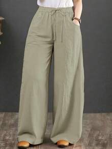 Women's Relaxed Wide Leg Cropped Pants With Pockets, Plus Size Cotton Linen Blend, Lightweight And Breathable, Loose Comfortable Fit, Multiple Color Options, Boho Inspired Style, Simple Versatile Design, Ideal For Everyday Wear, City Walks, Travel Vacations, Work Commute, Back To School Outfits, Casual Date Looks, And Valentine's Day Outfits - 查看 2