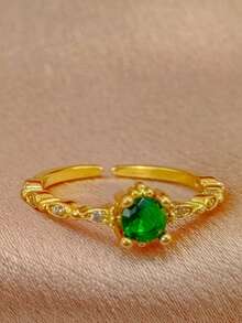 1 Miếng Premium Chất lượng Đá quý Dát Màu xanh lá Nhẫn Với Đơn giản & Sang trọng Thiết kế - Vàng - Xem 5