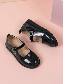 Zapatos planos de princesa/estudiante de moda brillantes y negros para niñas pequeñas, versátiles para primavera y otoño