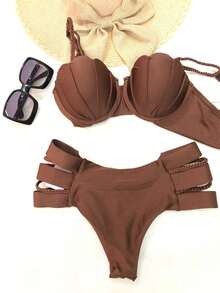 Simple Elegant Cute Fabric Cup Detail Holiday Beach - Rust Brown - View 5