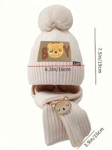 2pcs Teddy Bear Knit Hat & Scarf Set, Thick Warm Knitted Beanie, Suitable For Outdoor Use In Winter, Holiday Outfit, Comfortable Winter Holiday, Washable, Warm Fabric, Winter Accessory, Holiday Outfit Autumn Decor