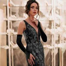 1 双女士缎面无指手套，适合歌剧、正式活动、婚礼