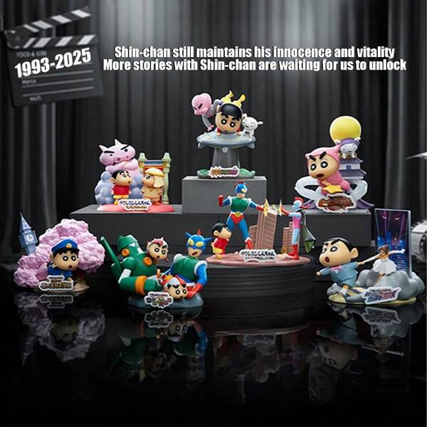 Caja ciega de la serie de escenas clásicas de la película de Crayon Shin-Chan - Figuras lindas, juguetes y decoración de escritorio | 6 diseños versátiles de héroes, ¡salva el mundo con Shin-Chan! (1 figura aleatoria por caja ciega)