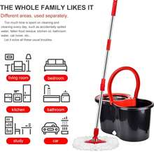 Mop And Bucket Set, 360° Spin Mop And Bucket With Wringer Set And 6 Microfiber Mop Refills, Stainless Steel 61" Extended Handle Spinning Mop Bucket System For Floor Cleaning (2 Sets) - 黑色 - 查看 7