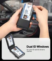 Wallet For Men, RFID Wallet With 2 ID Windows & Money Clip, Slim Pop Up Card Holder For 10-12 Cards, Bifold Minimalist Smart Wallet For Front Pocket, Compact Metal Credit Card Holder, Gifts For Men