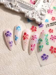 2 pezzi Adesivi per unghie a fiori colorati, decalcomanie per unghie a ibisco 3D autoadesive con motivo a fiori rossi e blu, design per unghie all'ibisco estivo, accessori per manicure tropicali per donne e ragazze