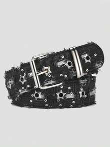 1 chiếc thắt lưng đinh tán hình ngôi sao rỗng, thắt lưng phong cách denim unisex sang trọng, phụ kiện thời trang đường phố Y2K - A - Xem 10