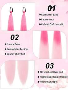 粉色编织假发，带松紧带，合成粉色马尾辫，适合女性，可用于万圣节、音乐节、派对、角色扮演、节日和其他场合。 - 漸層粉紅色 - 查看 4
