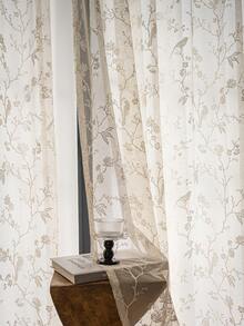 1 Rèm voan thêu hình chim và lá - Phong cách vải lanh Nhật Bản, Thiết kế túi thanh, Phù hợp cho phòng khách và phòng ngủ - Rèm trong suốt và lọc sáng, Rèm phòng khách, Rèm phòng ngủ - Màu be - Xem 5