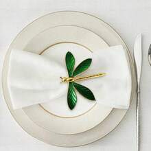 4/6/12/20/24pcs Elegant Dragonfly Napkin Rings - Deep Green And Gold Embellished Tabletop Decoration, Suitable For High-End Party Decoration In Formal Occasions, Weddings, And Restaurants. Match With Napkins, Placemats, Table Flags, Natural Inspiration Design, Metal Crafts, Dining Table Accessories, Christmas Decoration Supplies