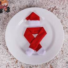 1 Pair Christmas Creative Wine Bottle Cover Set, Non-Woven Scarf Hat Wine Bottle Decoration