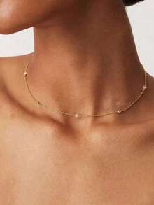 1pc Adjustable Cubic Zirconia Necklace Sparkling Clavicle Chain For Women Stainless Steel 18K Gold Plated Hypoallergenic Waterproof Jewelry Gift For Christmas And Birthday And Valentine's Day And Date Night