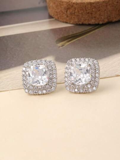 1 Pair Vintage Square Zirconia Inlaid Glamorous Shiny Hip Hop Style Stud Earrings For Men And Women, Personalized Earrings, Elegant Earrings, Fashionable & Exquisite Jewelry Earrings For Daily Wear, Gift For Girlfriend/Boyfriend, Valentine's Day Gift, Festival Celebration, Gift