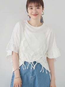 1pc White Minimalist Design Cute & Sweet Pearl Strap Camisole, Versatile Beaded Tank Top, Fashionable Pearl Body Chain, Women Outfit - White - View 6