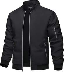 TACVASEN Chaqueta para hombre, ligera, informal, primavera, otoño, fina, con cremallera, bolsillos - Negro - Ver 1