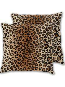 2件装豹纹枕套，猎豹图案抱枕套，方形靠垫套，卧室家居沙发装饰，单面印花，不含枕芯