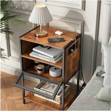 2pcs Bedroom Nightstand Mesa De Noche Rústica Con Estación De Carga Usb - Marrón - Ver 9