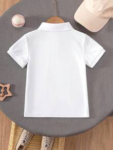 Áo thun polo tay ngắn màu đỏ cổ điển cho bé trai, thích hợp cho các buổi đi chơi, tụ tập và biểu diễn thường ngày - trắng - Xem 2