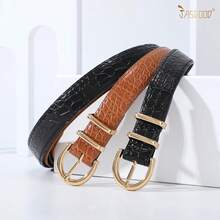 2-Pack Women's Leather Belts For Jeans And Dresses Plus Size - E-黑色+棕色(鱷魚紋) - 查看 3