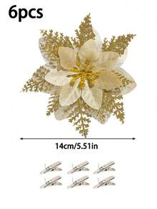 6/12/18/24PCS Christmas Artificial Flower Heads Sparkling Christmas Flowers For Home Weddings Parties Chirrstmas Trees Garlands DIY Holiday Decoration Home Decor Christmas Decorations Room Decor Christmas