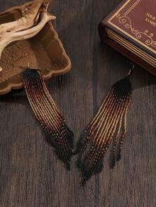 1 Pair Fashionable Exaggerated Bohemian Beaded Tassel Earrings