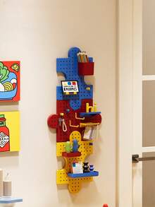 1 件拼图壁挂式钉板储物架，无需钻孔 - 彩色 - 查看 7