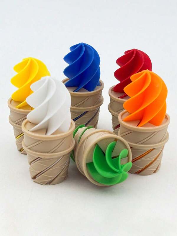 1pc Ice Cream Sweet Bucket Spiral Stress-Relieving Toy, 3D Printed Fiddling Toy, Suitable For Adults, Stress-Relieving, Office Toy, Sensory Toy, Stress-Relieving Toy, Style Random