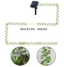 1pc 6.56ft/16.4ft/32.8ft LED Vine Fairy Lights, Leaf Decor Lights, Outdoor Green Leaf Lights, Artificial Flower Wreath With Lights, Green Leaf Garland Hanging Lights For Wall, Party, Wedding, Room, Kitchen, Indoor And Outdoor Decor