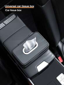 1 件装汽车纸巾盒，多功能皮革汽车纸巾架，带松紧带，随机织物标签 - 黑色 - 查看 2