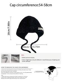 1pc Knitted Blend Sequin Embellished Balaclava Hat, Warm Knitted Beanie With Ear Flaps For Women, Autumn/Winter - Multicolor - View 3
