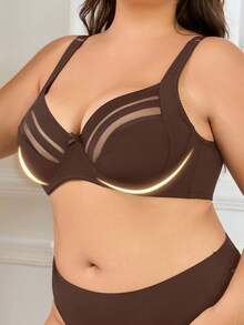 1 pieza Sujetador con aros de encaje para mujer de talla grande, con soporte, sexy, con tirantes ajustables, de cobertura completa, de estilo romántico francés, con elevación