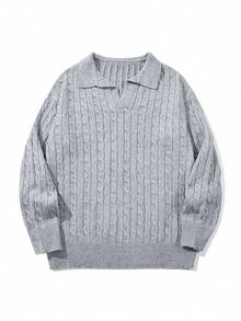 Unisex Classic Drawstring Solid Color Casual Loose Knit Pullover Sweater, Long Sleeve Drop Shoulder Crew Neck Sweater Top, Suitable For Spring, Autumn, Winter