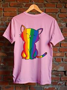 Camisa Camiseta Básica LGBT Gatinho Fofo Premiun Unissex ref-3693 - Rosa chiclete - Visão 3