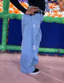 Kids Cargo Jeans Girls Blogger Fashion Wide Leg Pantalona Summer Winter - Jeans Without Pockets - View 3