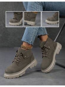 Fall/Winter 2025 Soft And Breathable Outdoor Fashion Boots, Thick Bottom, Lightweight And Comfortable For Holidays, Fall, Winter, Autumn, Travel, And Festivals. Suitable For All Seasons, Ankle Boots And Naked Boots In Fashion Style Women's High Heel Chunky Boots, British Style, Waterproof Platform, Fashionable Ankle Boots For Plus Size - Army Green - View 6