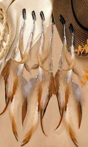 Geyoga 12 Pcs Clip In Hair Feathers Extensions For Women Colored Boho Feather Hair Clips Halloween Cosplay Costume Carnival Party Headdress Accessory Gifts(Brown,Standard) - ColorA - 查看 7