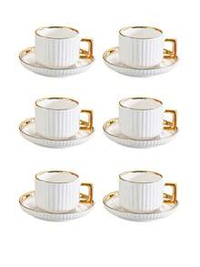 1 套陶瓷杯碟套装，陶瓷茶杯和盘子，咖啡杯碟盘，欧式金边饮具，适合早餐、茶会、下午茶、居家、花园、餐厅，四季皆宜 - 彩色 - 查看 15