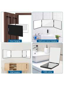 Espelho Triplo - Vidro Genuíno | Espelho Triplo para Cortes e Penteados | Ferramenta de Corte de Cabelo DIY para Aparar, Cortar ou Raspar a Cabeça e a Nuca em Casa | Ajustável, Portátil, Penteado Sem Esforço - Espelho de Maquiagem Triplo Multifuncional, Adequado para Homens e Mulheres - Perfeito para Maquiagem, Penteados, Edição Preta | Design Mãos Livres | Barato | Ótimo para Presentear | Maquiagem | Ferramentas de Maquiagem | Presentes Baratos | Presentes para Mulheres | Presentes de Natal