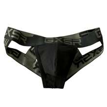 New Men's A-Line Underwear Pure Cotton Sexy Classic Design Cross Double Thong Back Hollow Low Waist Briefs - Black - View 1